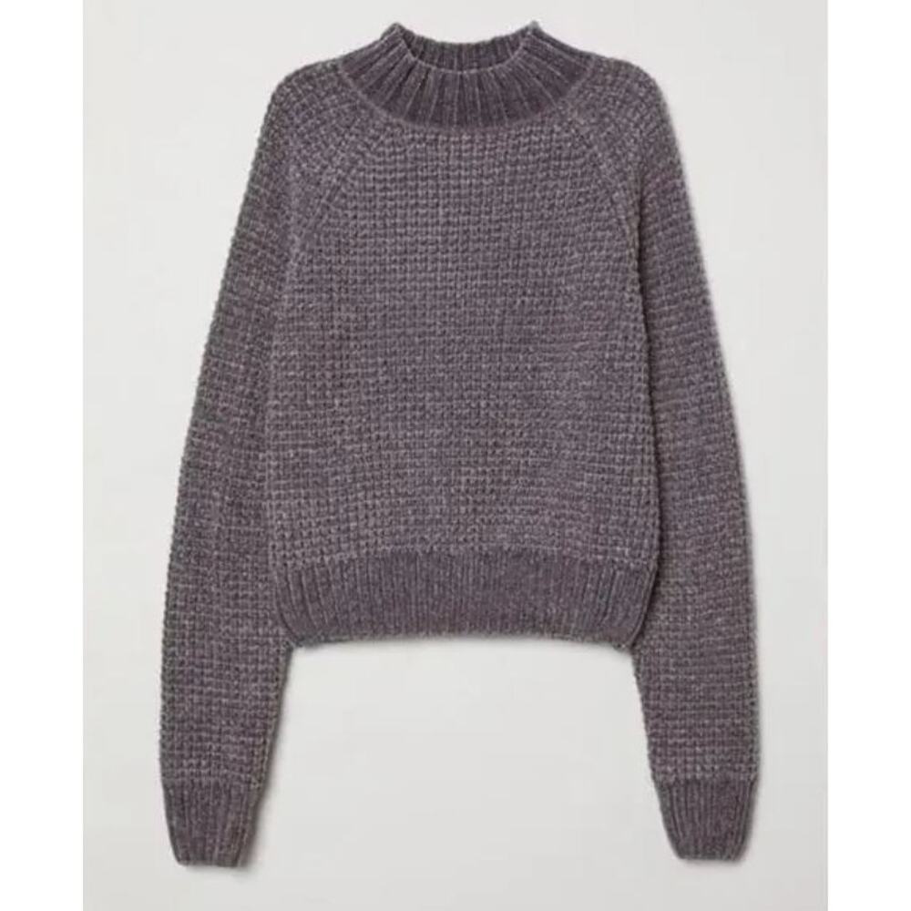 Divided H&M dark gray chenille mock neck cropped sweater XS